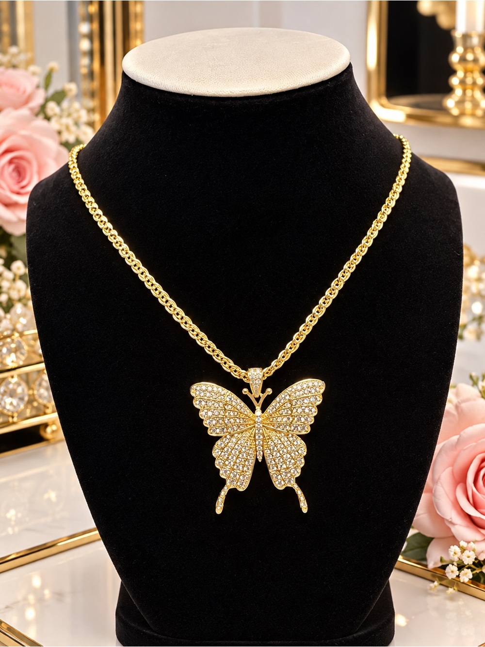 Gold plated Butterfly Crystal Pendant Necklace - Women Jewelry